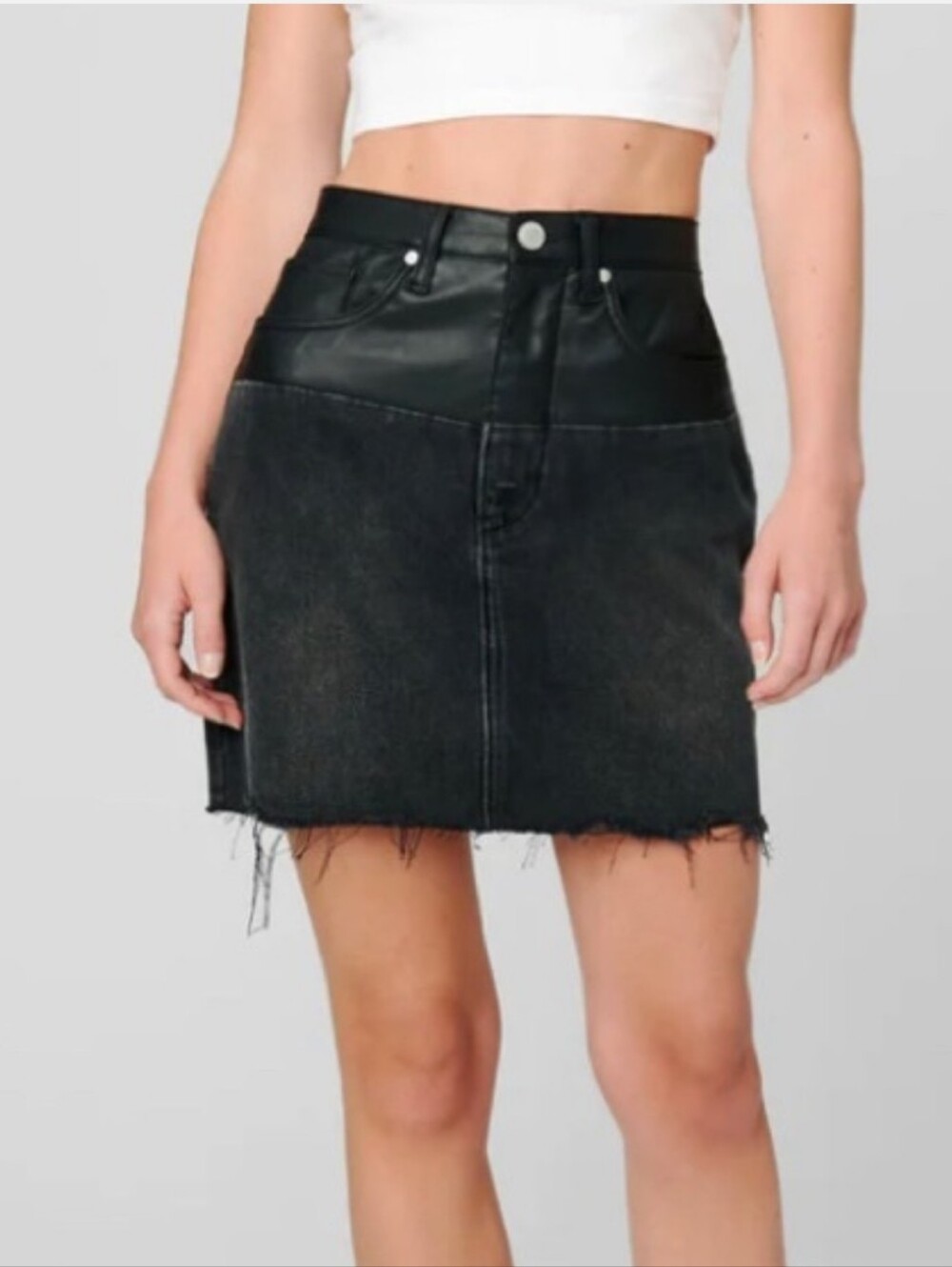 Blank NYC Twist of Fate  Leather Denim Mini Skirt #3872